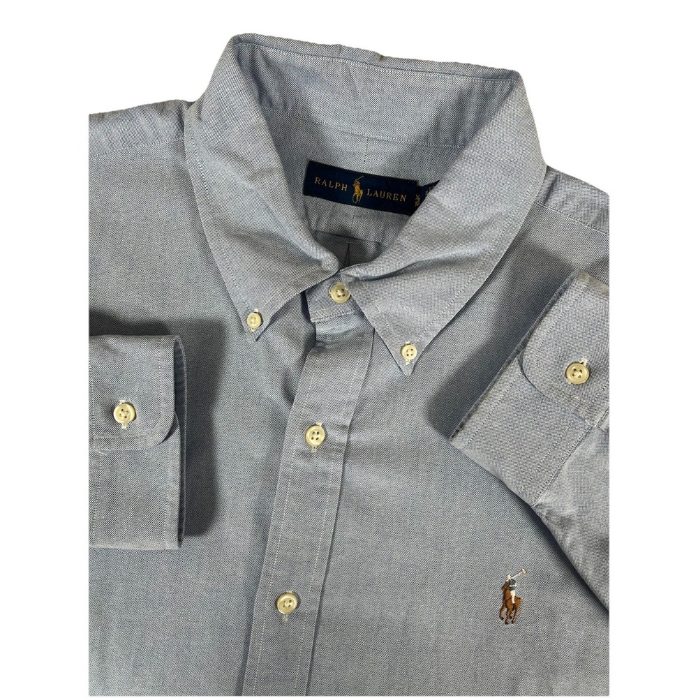 Polo Ralph Lauren Blue Oxford Cotton‎ L/S Btn Dwn Shirt W Flesh Pony Men's XL